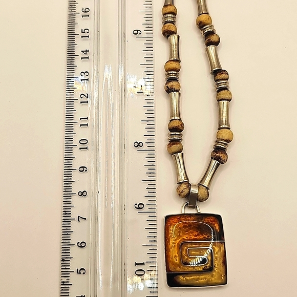 Meander Murano Style Inlay Sterling Silver Pendant Tribal Style Necklace - Picture 5 of 5